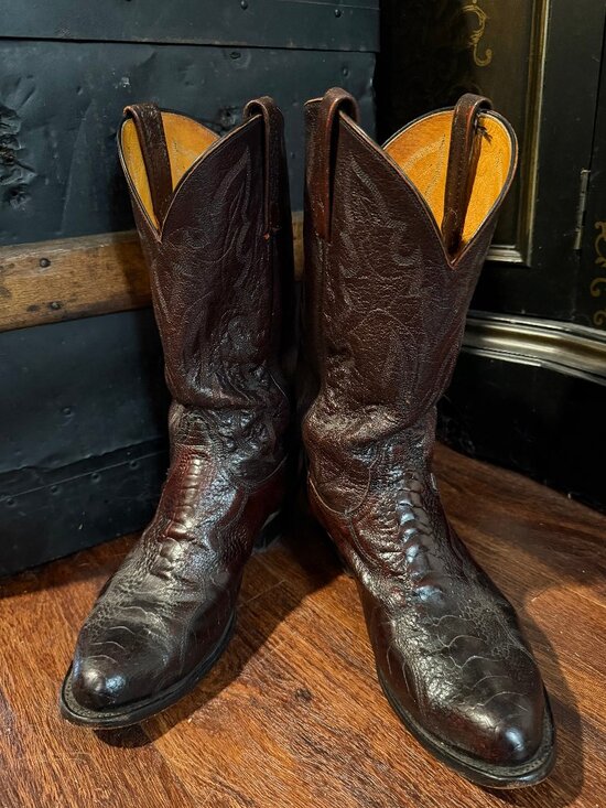 Lucchese Other - 1883 Lucchese N1022R4 Men’s Ostrich Western Cowboy Boots Black Cherry 9.5EE